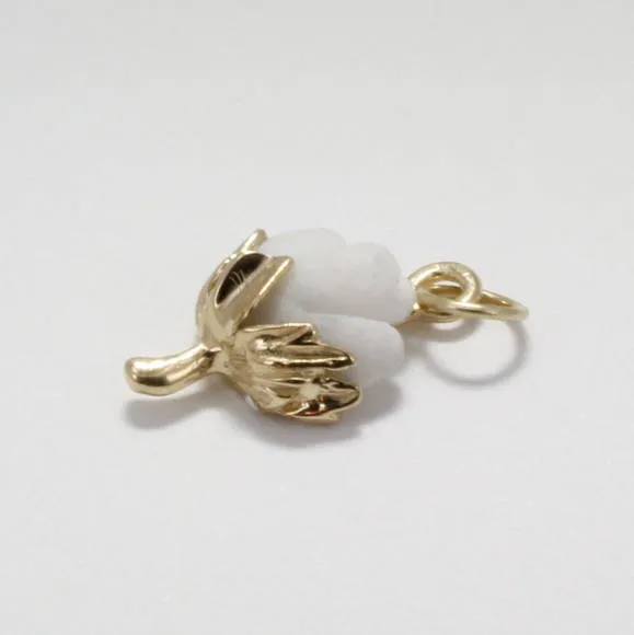 Miniature Boll Gold Cotton Boll Charm with white Boll