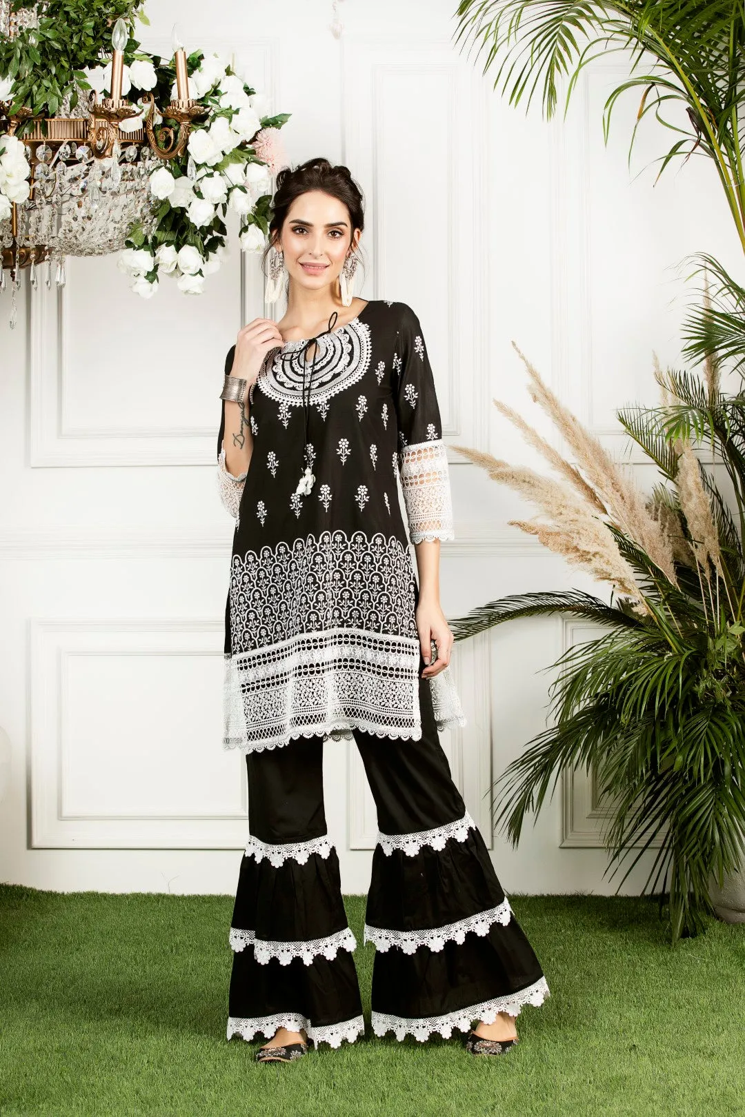 Mulmul Cotton Portia Kurta With Mulmul Lace Garara