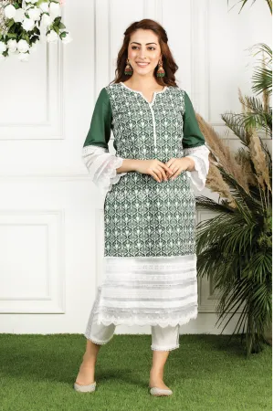 Mulmul Cotton Veronica Kurta With Mulmul Gota Stripe Pyajamas
