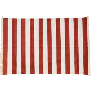 Natural Vegetable Dyed Indian Dhurrie Reversible Cotton Rug - Red Stripe