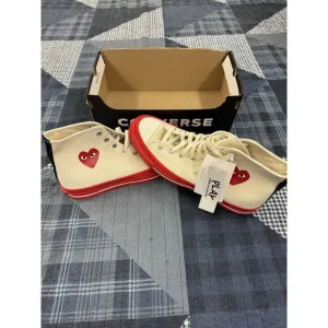 NEW CONVERSE x COMME DES GARCONS PLAY CHUCK 70 HI &quot;EGRET RED MIDSOLE&quot; US MEN'S 9