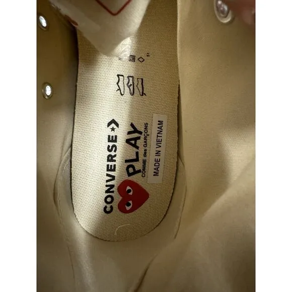 NEW CONVERSE x COMME DES GARCONS PLAY CHUCK 70 HI &quot;EGRET RED MIDSOLE&quot; US MEN'S 9
