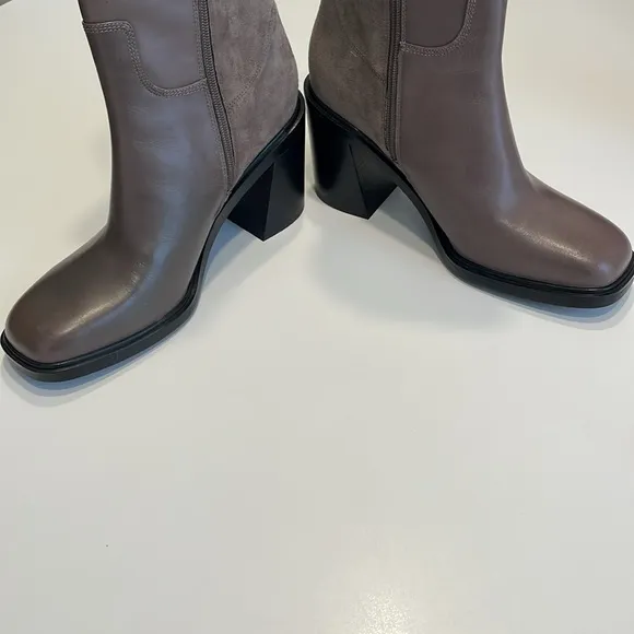 NEW FRANCO SARTO Suede And Leather Penelope Heel Booties shadow in size 11