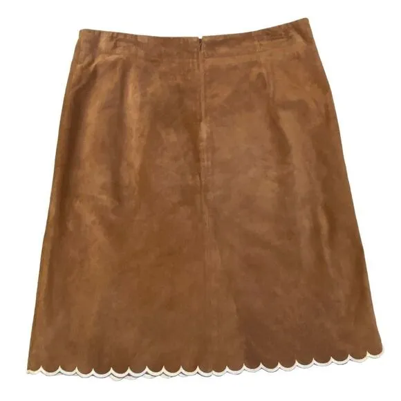 New Frontier Embroidered Scalloped Trim 100% Leather A-Line Skirt Sz 8