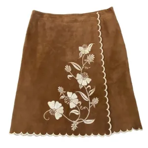 New Frontier Embroidered Scalloped Trim 100% Leather A-Line Skirt Sz 8