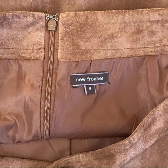 New Frontier Embroidered Scalloped Trim 100% Leather A-Line Skirt Sz 8