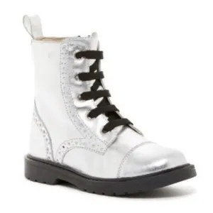 New NATURINO Metallic Silver Brogued  Boots Girl Toddlers Eu 28 Us 11 Zipper