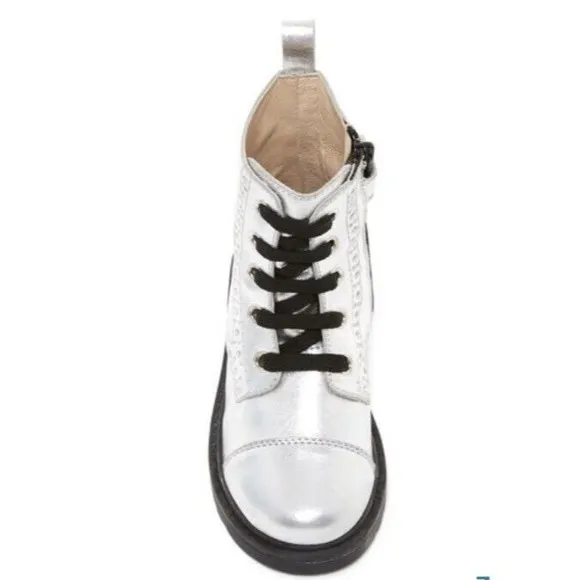 New NATURINO Metallic Silver Brogued  Boots Girl Toddlers Eu 28 Us 11 Zipper