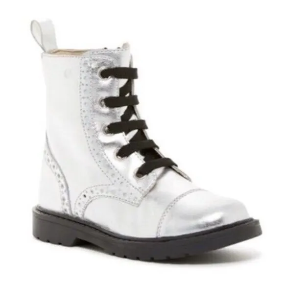 New NATURINO Metallic Silver Brogued  Boots Girl Toddlers Eu 28 Us 11 Zipper