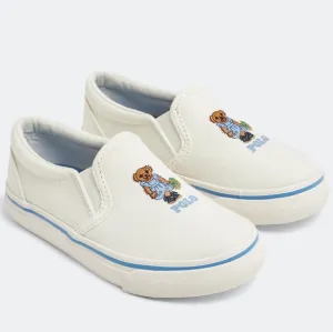 NEW Polo Ralph Lauren Cream/Blue Keaton Strawberry Polo Bear Slip-On Shoes 6