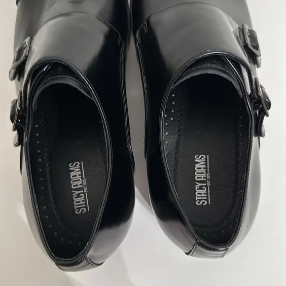 NEW STACY ADAMS Gordon Toe Monk Strap Dress Shoes Men 11M Black Patent Leather