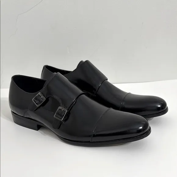 NEW STACY ADAMS Gordon Toe Monk Strap Dress Shoes Men 11M Black Patent Leather
