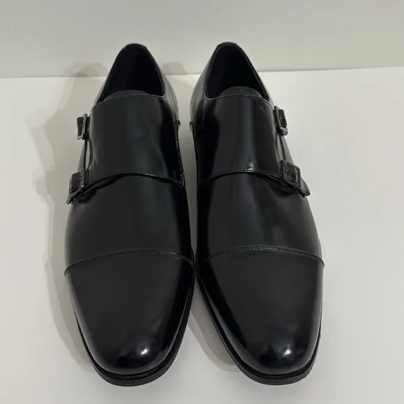 NEW STACY ADAMS Gordon Toe Monk Strap Dress Shoes Men 11M Black Patent Leather