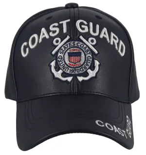 NEW! U.S. COAST GUARD FAUX LEATHER CAP BALL HAT NAVY