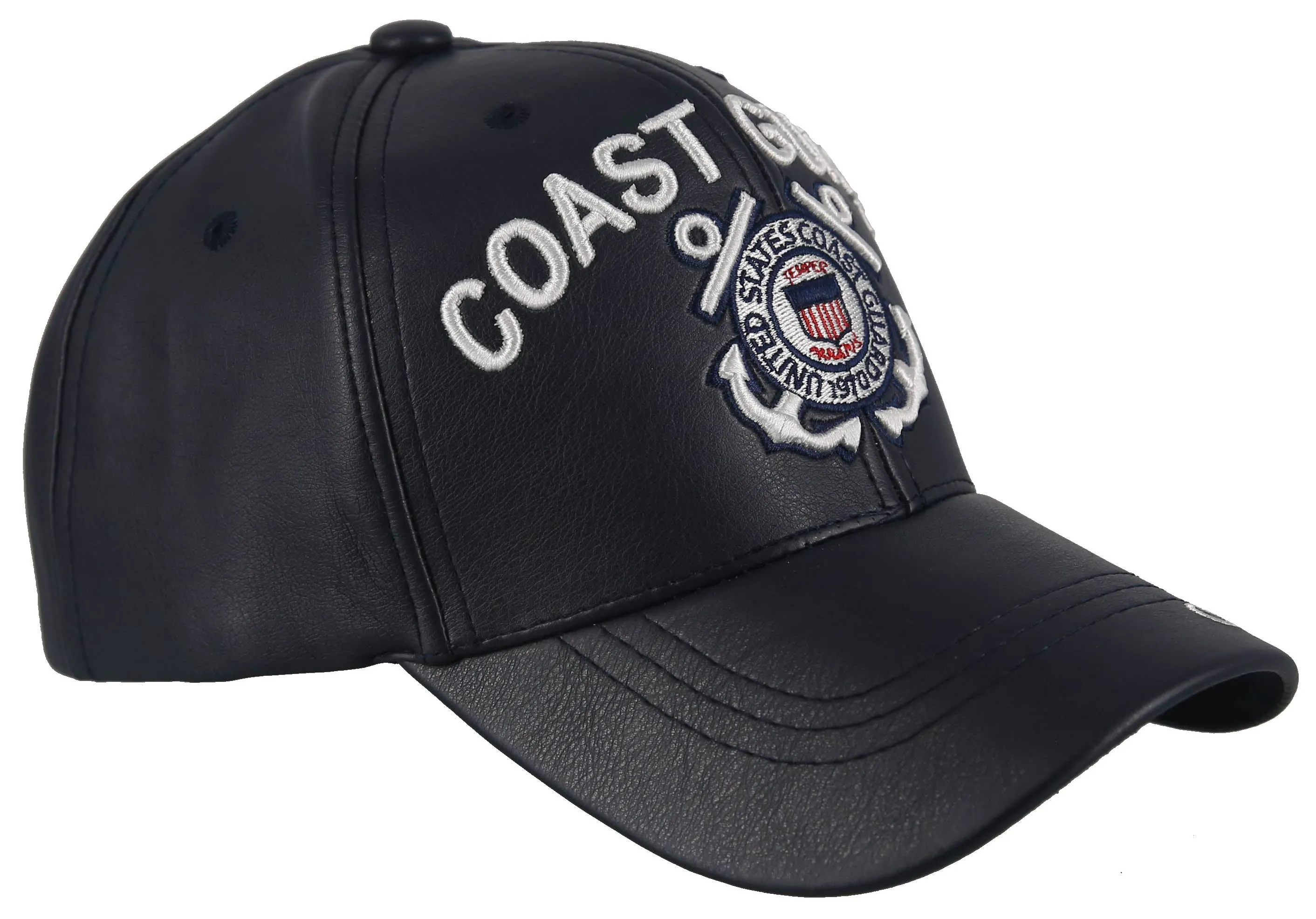 NEW! U.S. COAST GUARD FAUX LEATHER CAP BALL HAT NAVY
