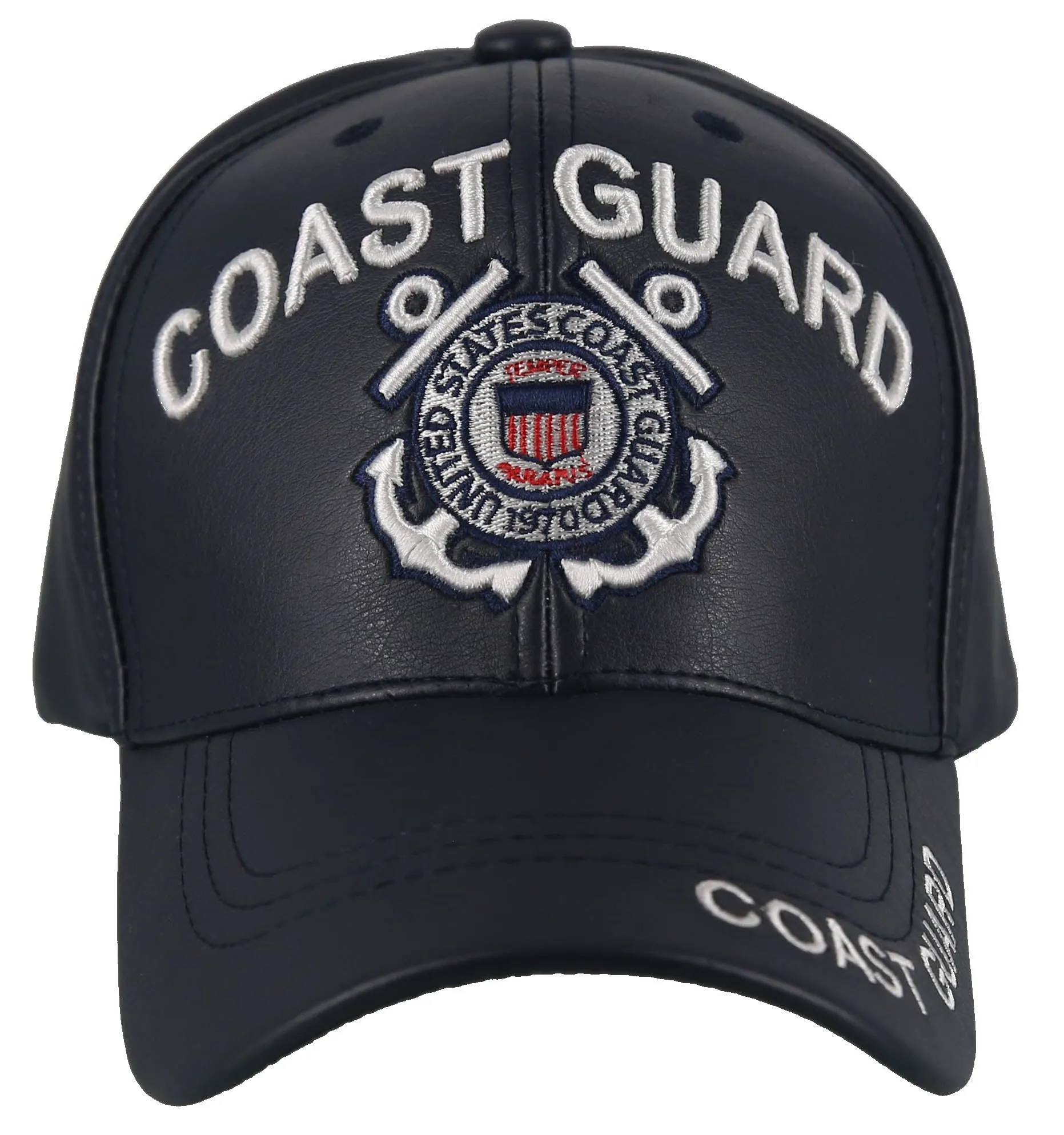NEW! U.S. COAST GUARD FAUX LEATHER CAP BALL HAT NAVY