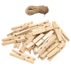 New Wooden Clips, Pack of 20, Includes Jute String