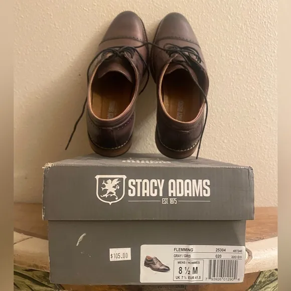 NIB Stacy Adams Flemming Grey Leather Dress Oxford Shoes