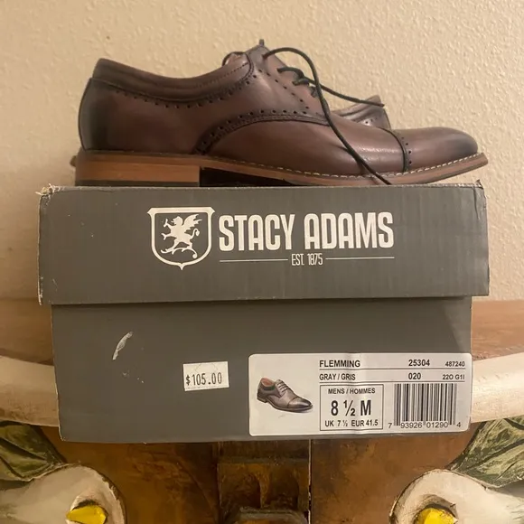 NIB Stacy Adams Flemming Grey Leather Dress Oxford Shoes