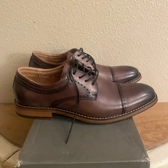 NIB Stacy Adams Flemming Grey Leather Dress Oxford Shoes