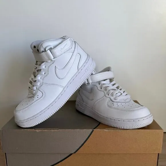 Nike Air Force 1 Mid ‘Triple White’ Kids Sneakers - SZ 1 Y