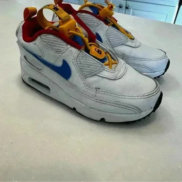Nike Air Max 90 Toggle Slip On Kids Unisex White Yellow Blue Size 5C