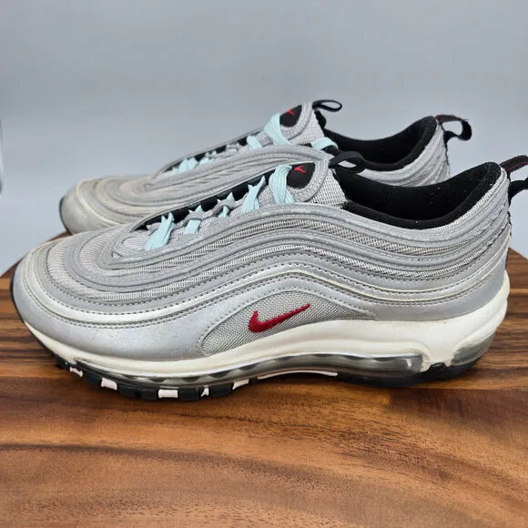 Nike Air Max 97 Shoes Youth 7Y Silver Bullet Leather Lace Up Athletic Sneakers