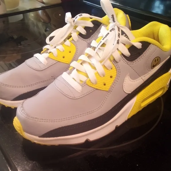NIKE Gray and Yellow Sneakers with Smiley Face
