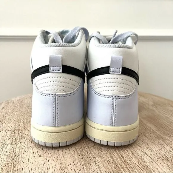Nike Kids Dunk High &quot;Aluminum&quot; Sneakers in white/blue with black swoosh Size 13