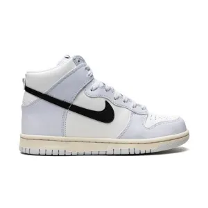 Nike Kids Dunk High &quot;Aluminum&quot; Sneakers in white/blue with black swoosh Size 13