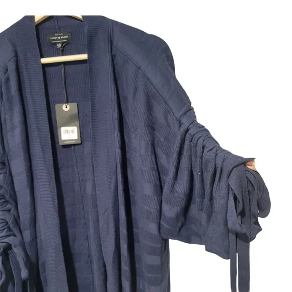 Nwt LUCKY BRAND Cinched Sleeve Navy Cardigan, Gently Used, Size L