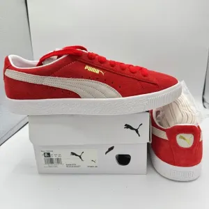 NWT Puma Suede VTG Textured Leather Sneakers , extra laces , high risk red white