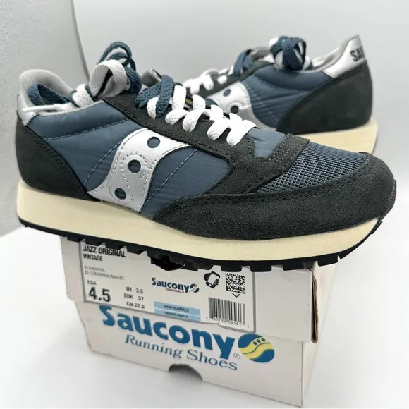 NWT Saucony Jazz Vintage Classic Sneakers Navy Blue White Silver Original Shoes