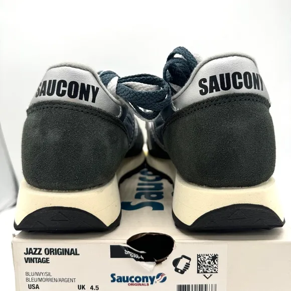 NWT Saucony Jazz Vintage Classic Sneakers Navy Blue White Silver Original Shoes