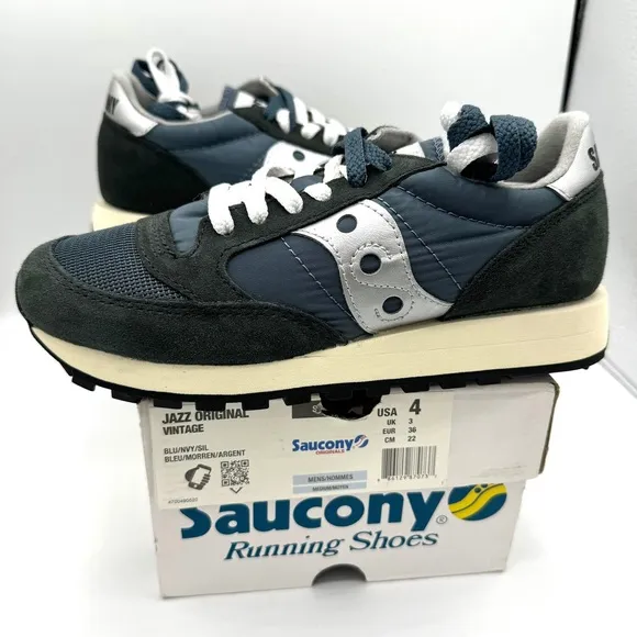 NWT Saucony Jazz Vintage Classic Sneakers Navy Blue White Silver Original Shoes