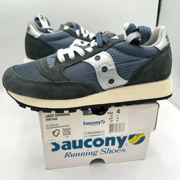 NWT Saucony Jazz Vintage Classic Sneakers Navy Blue White Silver Original Shoes