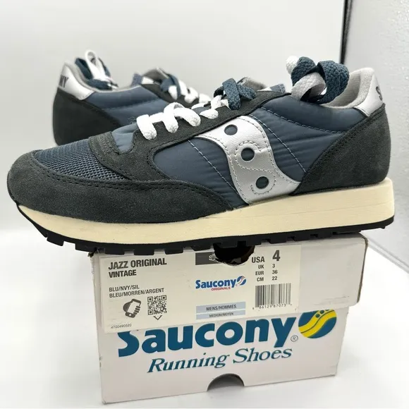 NWT Saucony Jazz Vintage Classic Sneakers Navy Blue White Silver Original Shoes