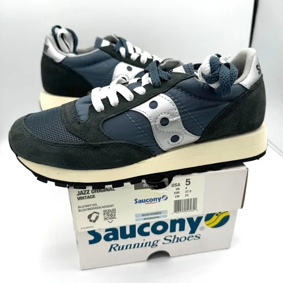 NWT Saucony Jazz Vintage Classic Sneakers Navy Blue White Silver Original Shoes