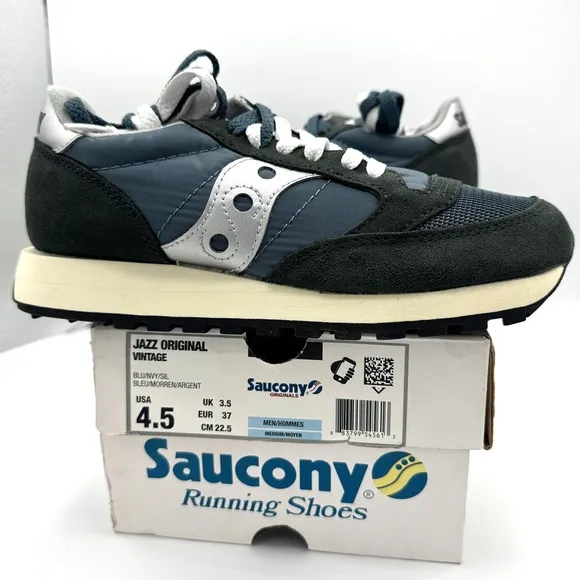 NWT Saucony Jazz Vintage Classic Sneakers Navy Blue White Silver Original Shoes