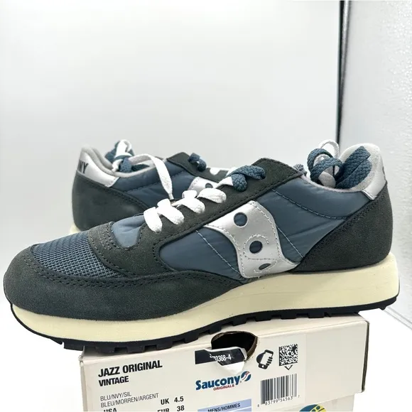 NWT Saucony Jazz Vintage Classic Sneakers Navy Blue White Silver Original Shoes