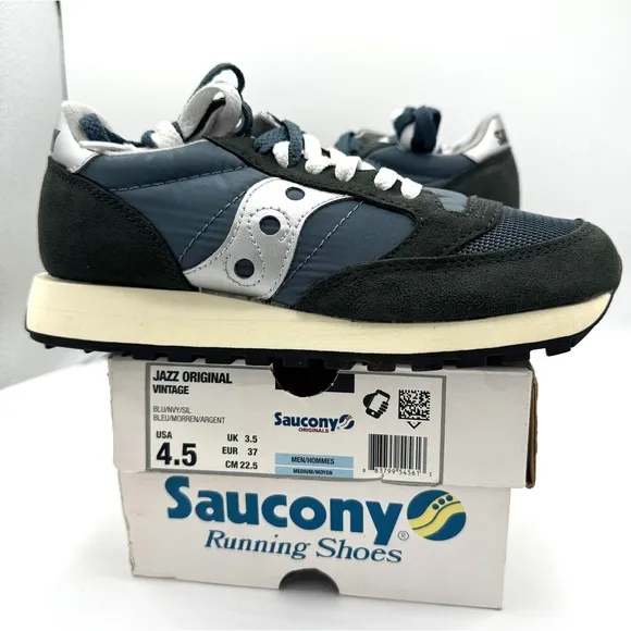 NWT Saucony Jazz Vintage Classic Sneakers Navy Blue White Silver Original Shoes