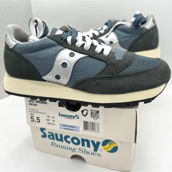 NWT Saucony Jazz Vintage Classic Sneakers Navy Blue White Silver Original Shoes