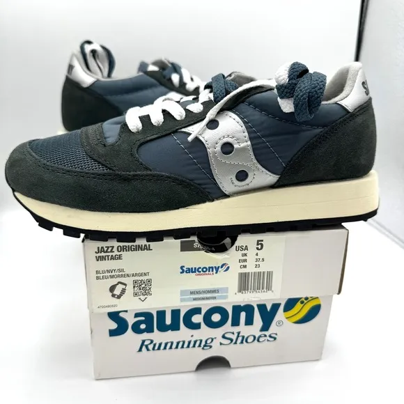 NWT Saucony Jazz Vintage Classic Sneakers Navy Blue White Silver Original Shoes