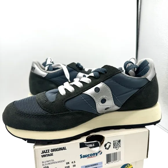 NWT Saucony Jazz Vintage Classic Sneakers Navy Blue White Silver Original Shoes