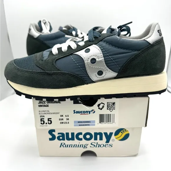 NWT Saucony Jazz Vintage Classic Sneakers Navy Blue White Silver Original Shoes