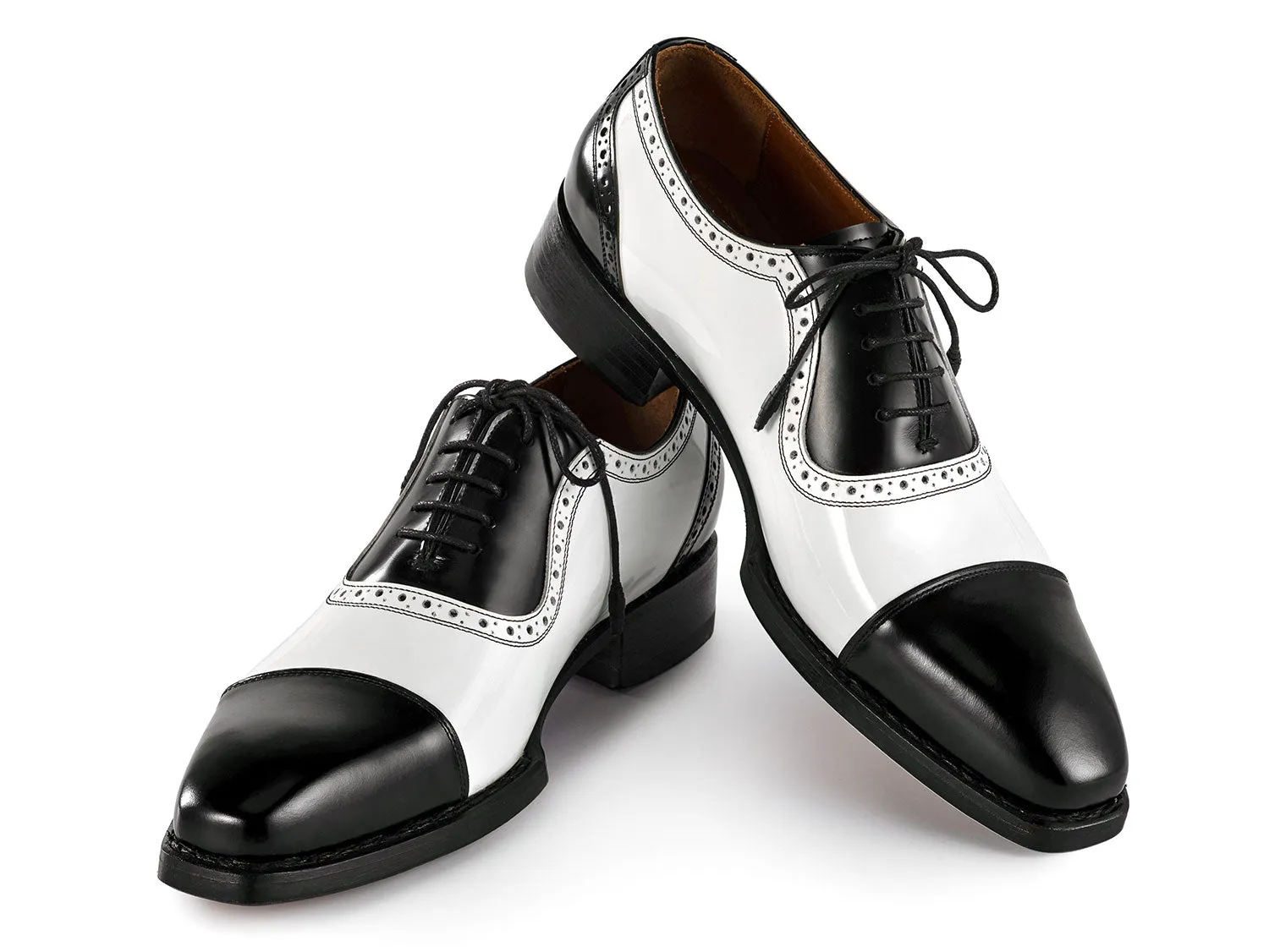 Paul Parkman Men's Goodyear Welted Cap Toe Oxfords in Black & White