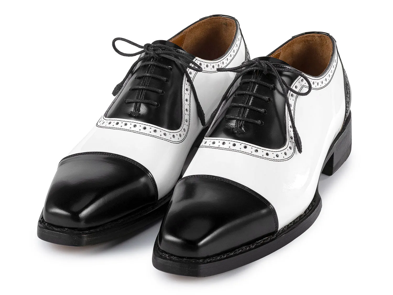 Paul Parkman Men's Goodyear Welted Cap Toe Oxfords in Black & White