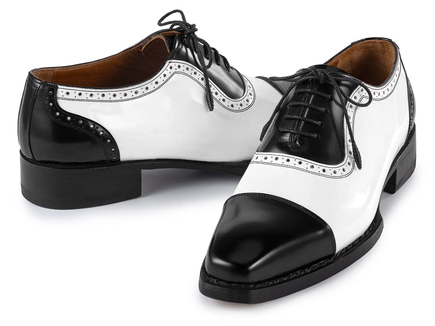 Paul Parkman Men's Goodyear Welted Cap Toe Oxfords in Black & White