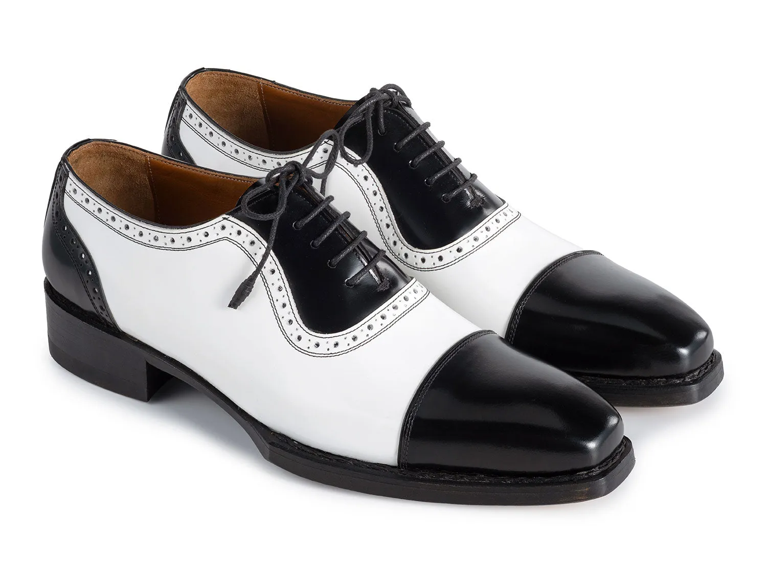Paul Parkman Men's Goodyear Welted Cap Toe Oxfords in Black & White