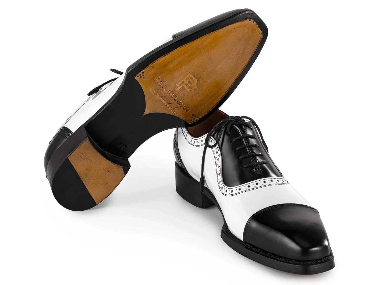 Paul Parkman Men's Goodyear Welted Cap Toe Oxfords in Black & White